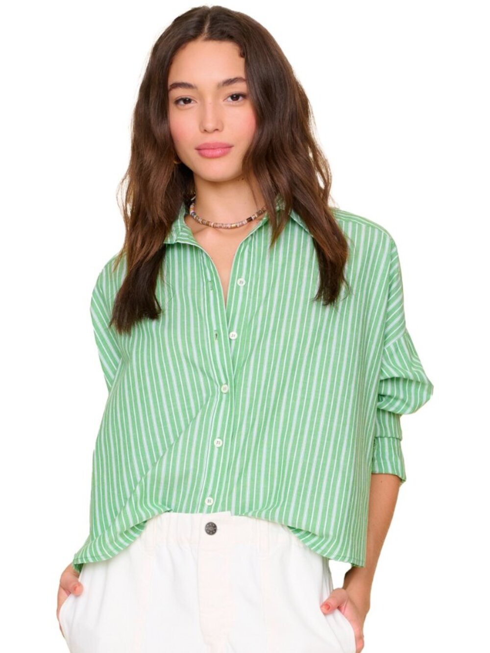 Xirena Riley Shirt in Matcha Stripe - Size S